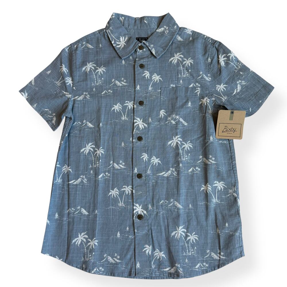 NEW Bixby Nomad Blue Tropical Linen Cotton Button-Down